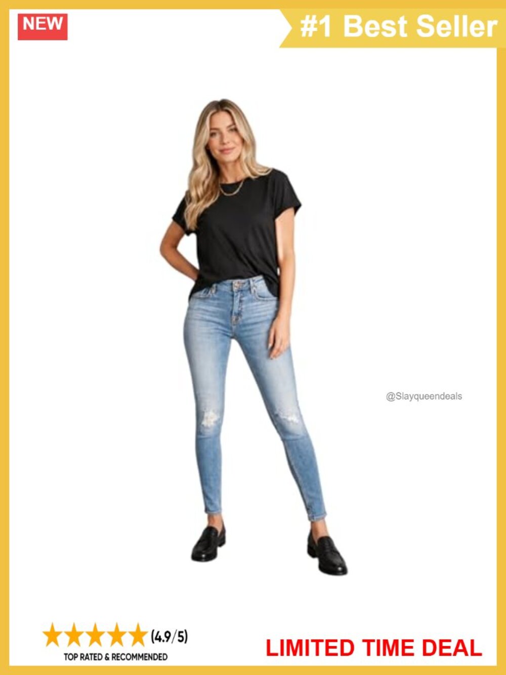 Skinny Jeans Mid Rise Fitted Leg 5-Pocket Denim Pants Machine Wash